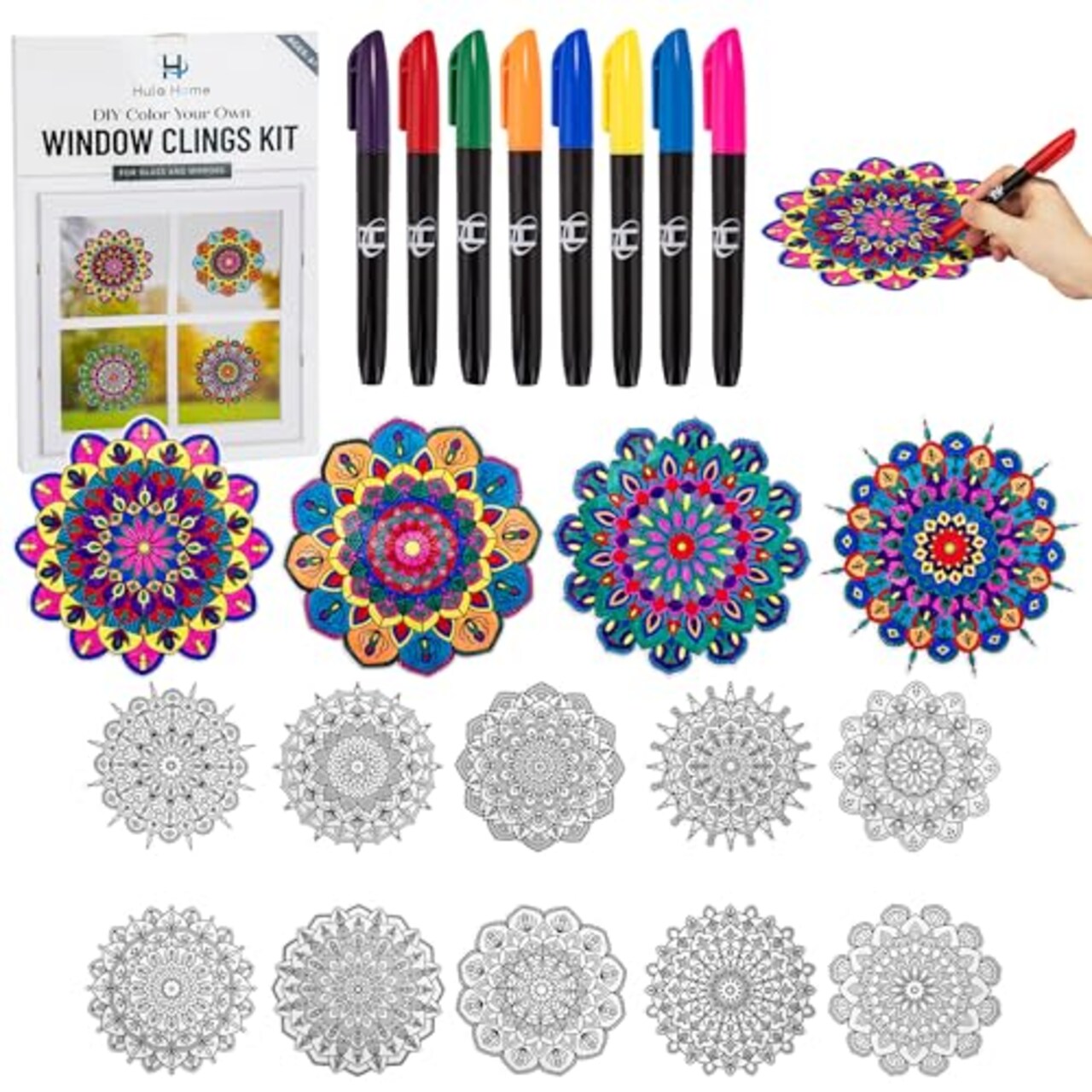 Stained Glass Mandala Art Kit DIY Window Clings With Markers 10 stained-glass-mandala-art-kit-diy-window-clings-with-markers-10